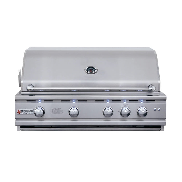 RCS 38 inch Pro Built in Grill, Blue LED w/ Rear Burner