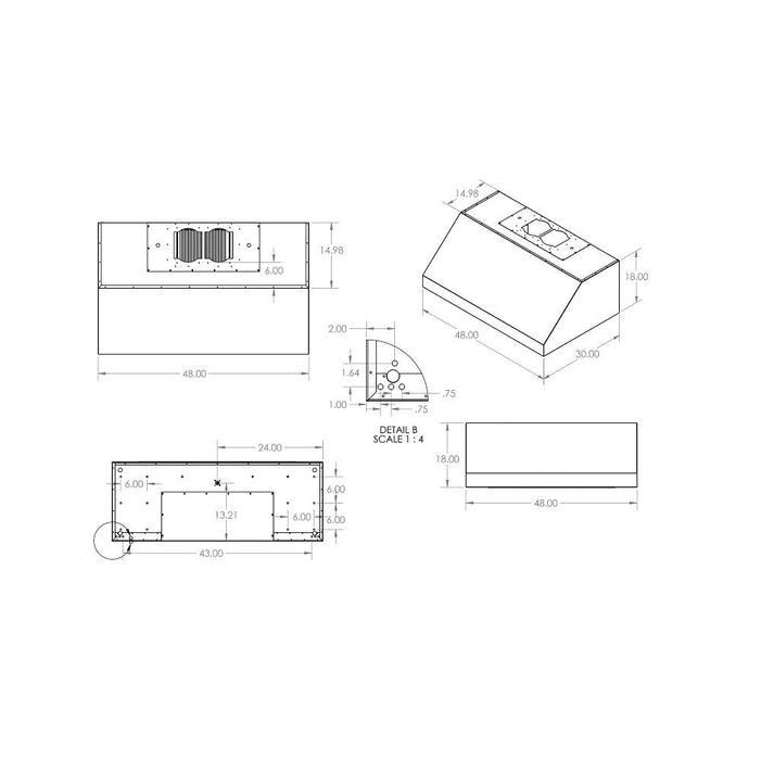 RCS 48 inch Outdoor Stainless Steel Vent Hood